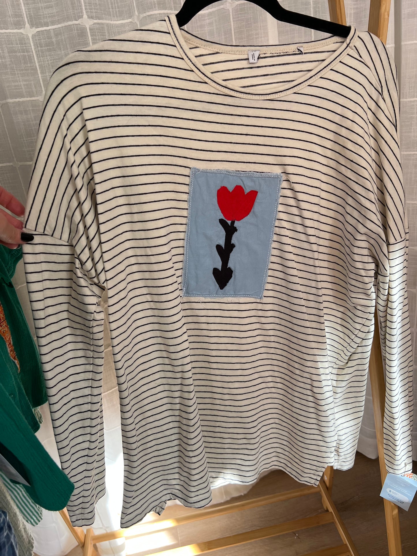 Striped long sleeve- flower patch- aprox large