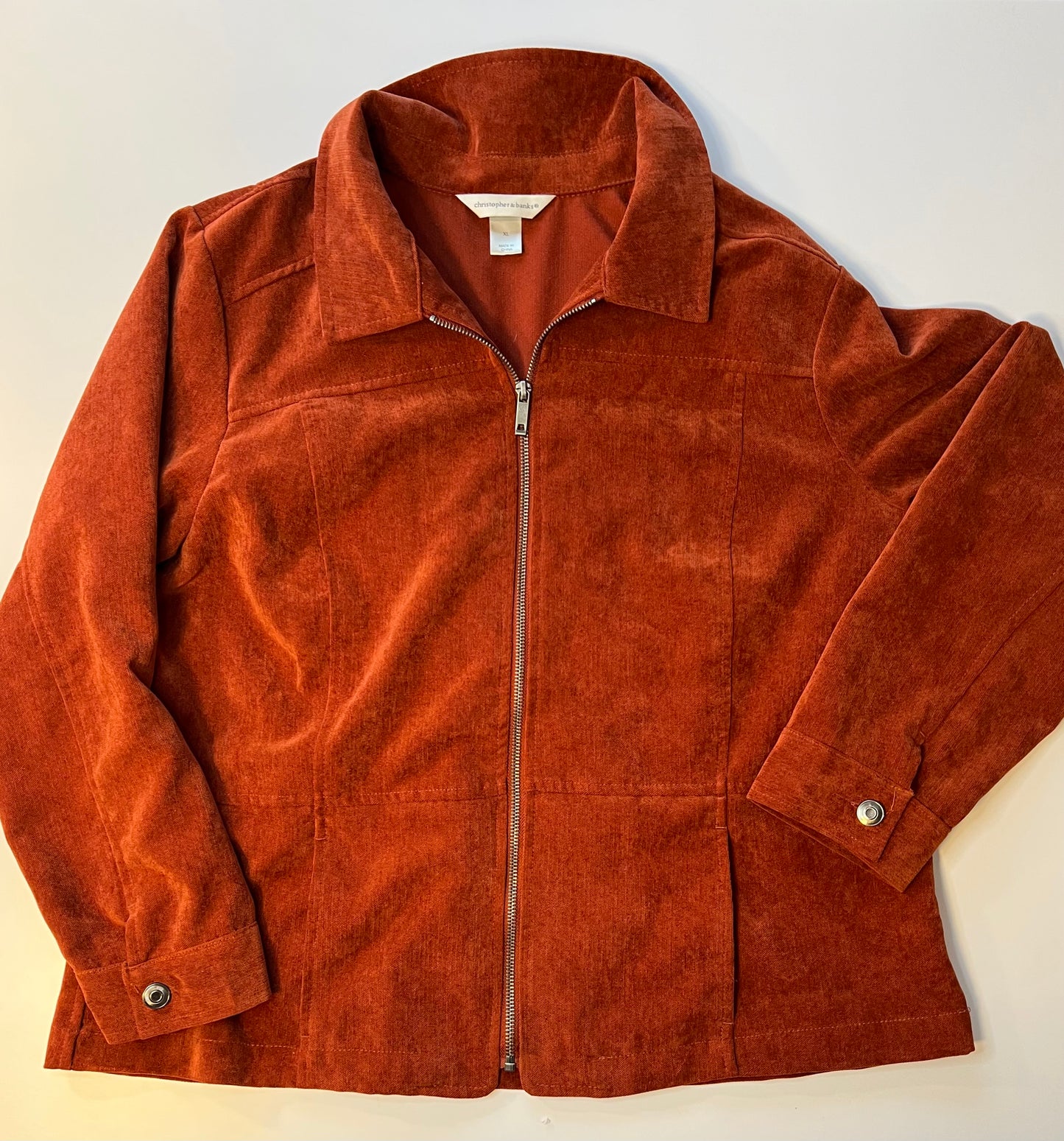 Burnt red jacket with floral patch