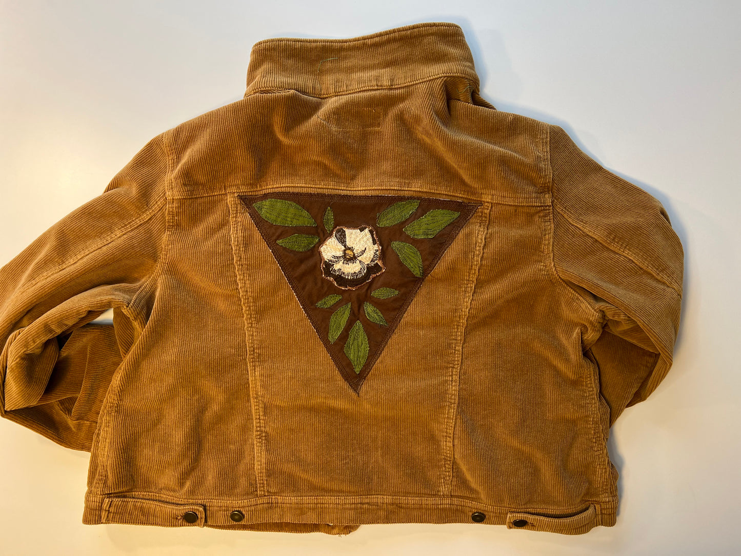 Brown Corduroy jacket with floral embroidered patch