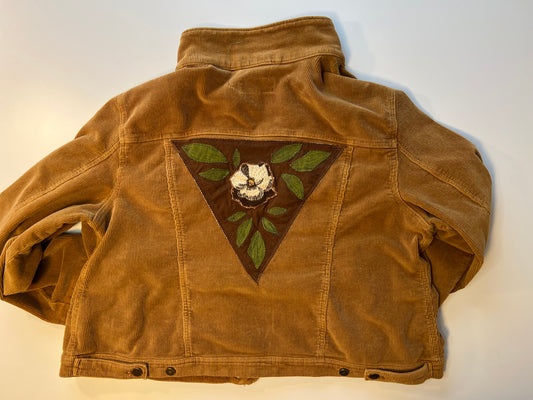 Brown Corduroy jacket with floral embroidered patch