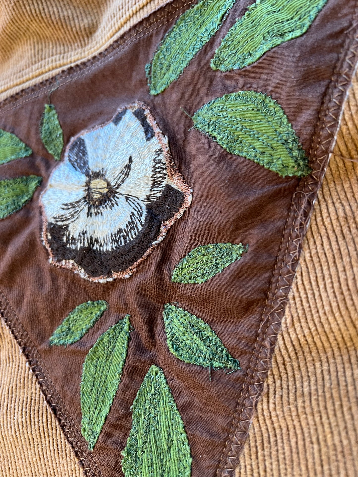 Brown Corduroy jacket with floral embroidered patch