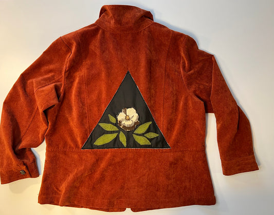 Burnt red jacket with floral patch