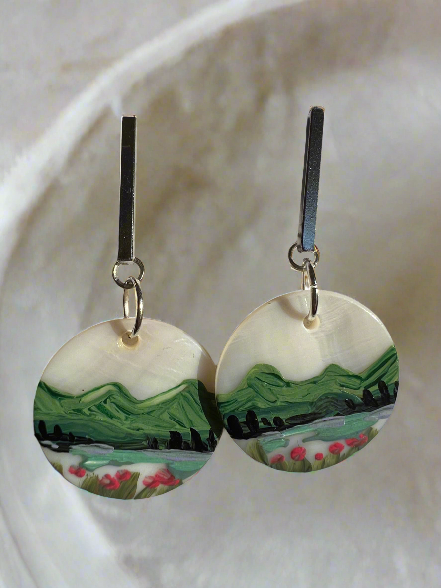 25mm abalone painted earrings #2