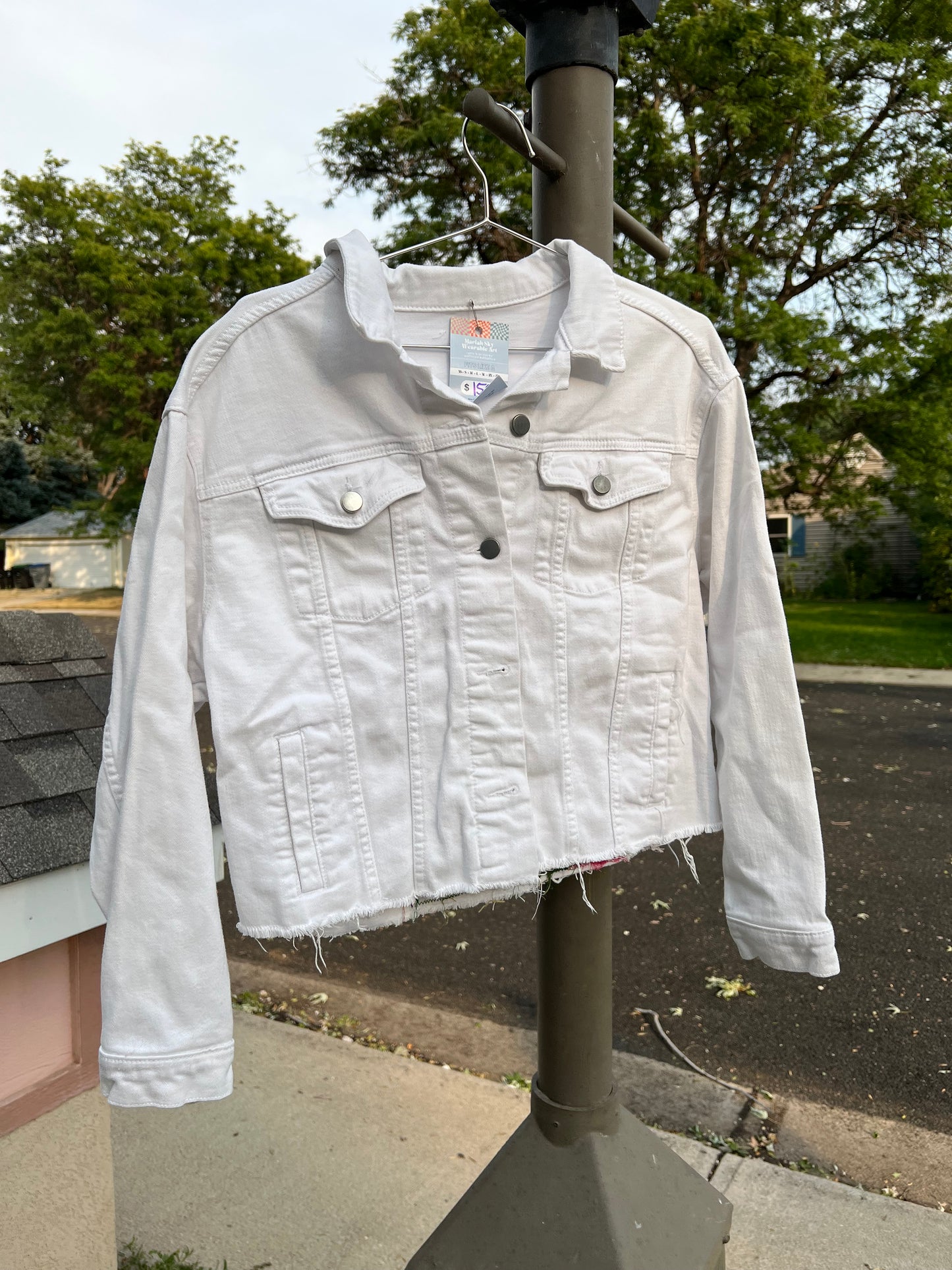 White denim cropped jacket - Mid  Mod placemats!