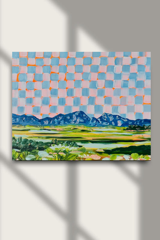 Orange under painting- Checkers over Boulder- Print