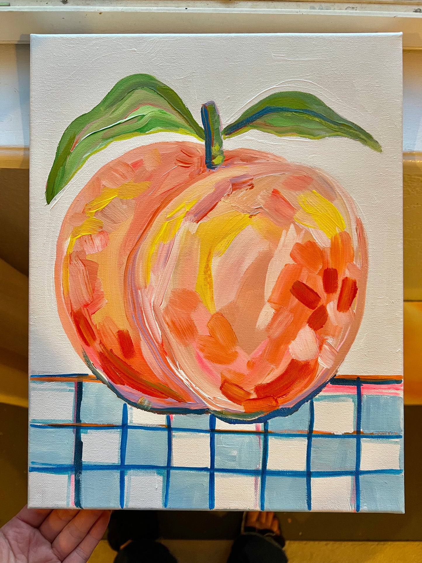 “Peach & checkers” 2023 Checkerboard fruit series